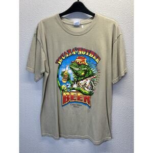 Iguana Another Beer Graphic T-Shirt Costa Maya Mexico Beige Size L